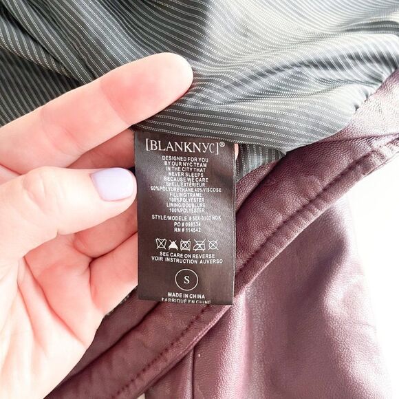 Blank NYC Women's Moto Jacket Faux Leather Zip Up Burgundy Size S - Picture 3 of 8